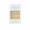 X-0051 Wearable Nail, European and American square-headed French gold four-pointed star false nail, cross-border nail art finished product, 24 pieces Item Picture